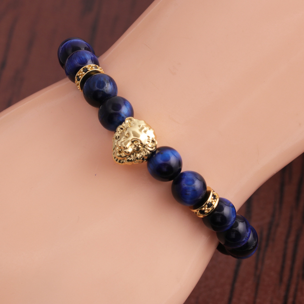 Retro tiger eye stone cross lion head bracelet