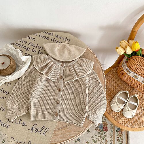 ins autumn infant children 0-3 years old female baby ruffle collar knitted jacket small cardigan sweater top