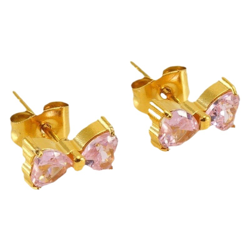 Pendientes de Moda Europeos y Americanos con Incrustaciones de Diamantes para Mujer, Acero Inoxidable, Circonita 18K, Lindos Pendientes de Lazo, Venta al por Mayor