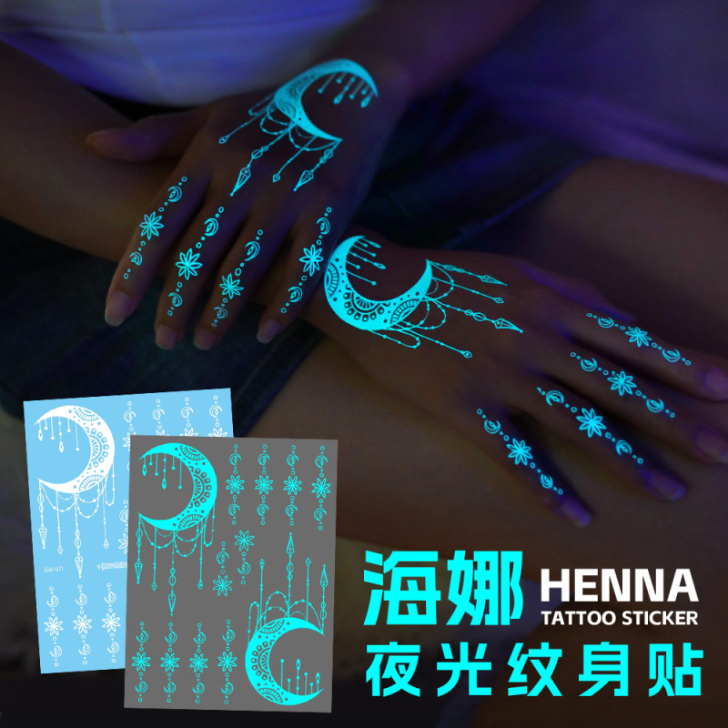 Cross-Border New Style White Henna Luminous Tattoo Stickers Waterproof Personalized High-End Glowing Henna Arm Stickers Clavicle Stickers