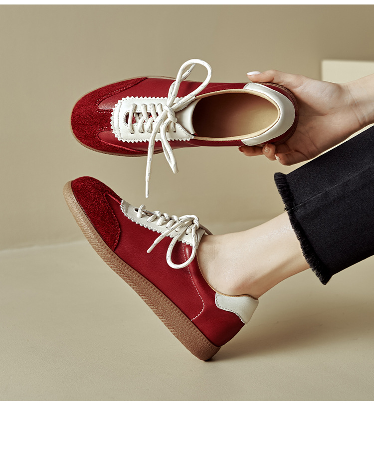 Giày sneaker nữ phối màu dây buộc đế phẳng phong cách thể thao — màu nâu chi tiết 3