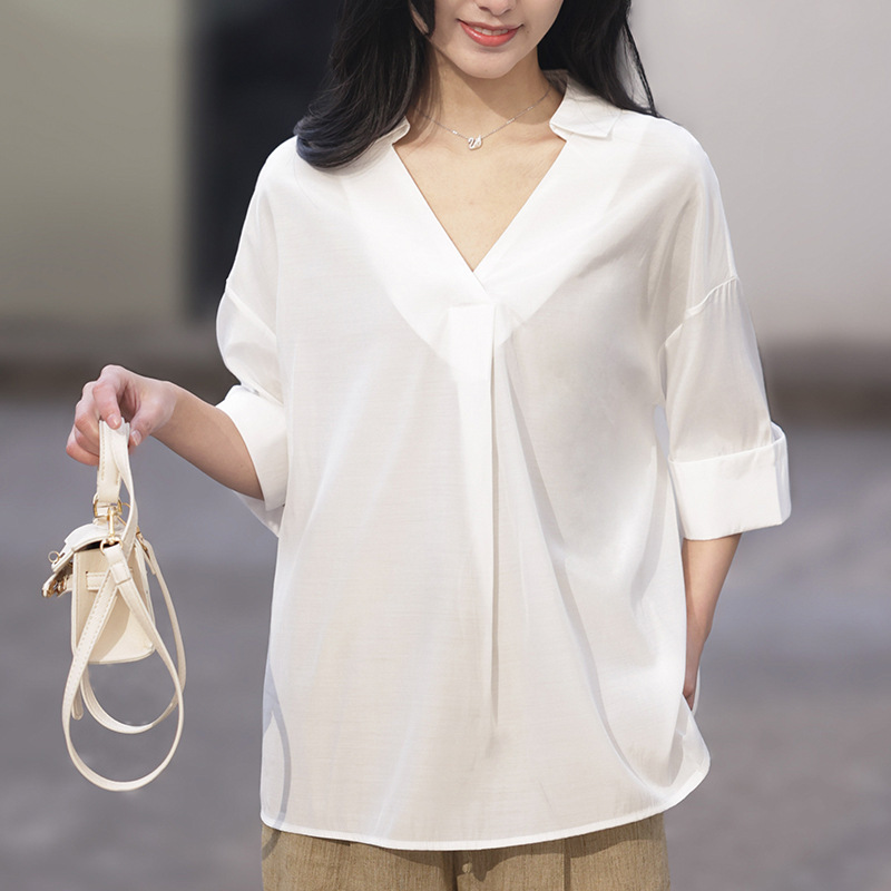 休闲上衣短袖衬衫女2024年夏季新款小众设计韩版打底外穿中款衬衣
