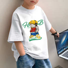 男童纯棉2025T恤夏季新款潮卡通印花短袖儿童半袖宽松中大童上衣