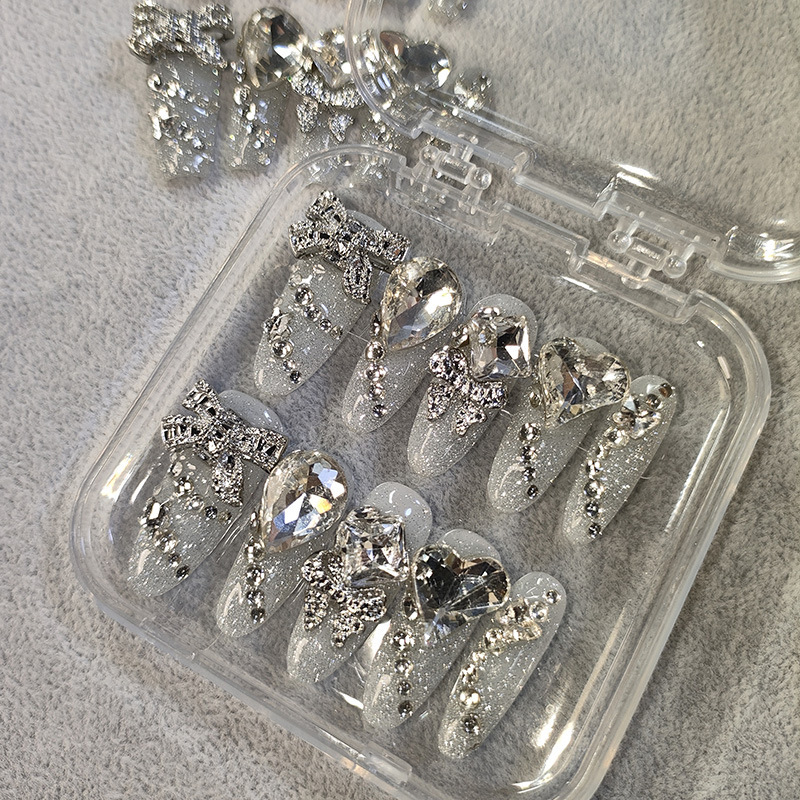 Xishi Collection Long Wearable Nails Purely Handmade Premium Sparkling Rhinestone Bridal Nail Pieces Women's False Nails Manicure Xishi Collection Long Wearable Nails Purely Handmade Premium Sparkling Rhinestone Bridal Nail Pieces Women's False Nails Manicure