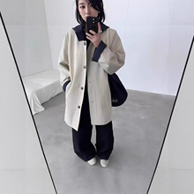 韩版时尚百搭气质中长款风衣女休闲撞色百搭连帽宽松外套夹克大衣