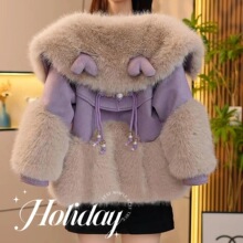 w297洋气仿皮外套时尚新款加厚冬季时尚盘扣韩版儿童保暖毛毛皮外