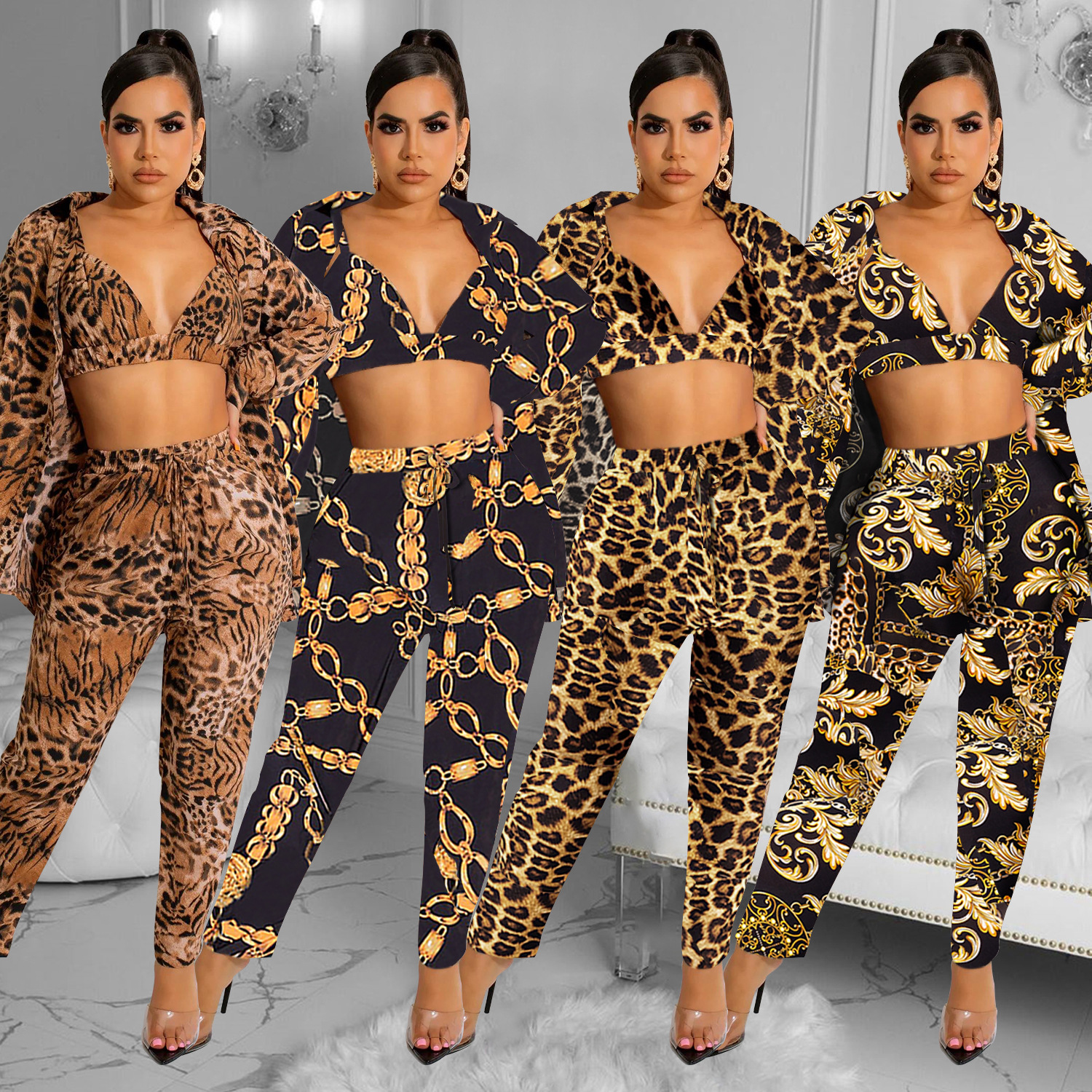Oferta especial C5989, sin devoluciones ni cambios, tenga en cuenta que la compra se realiza a través de internet, conjunto de tres piezas de chaqueta de manga larga con forro y pantalones largos para mujer, estilo europeo y americano.