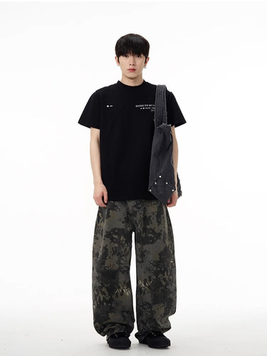 American street style cleanfit deconstructed short-sleeve men's T-shirt summer port style loose casual men's clothing