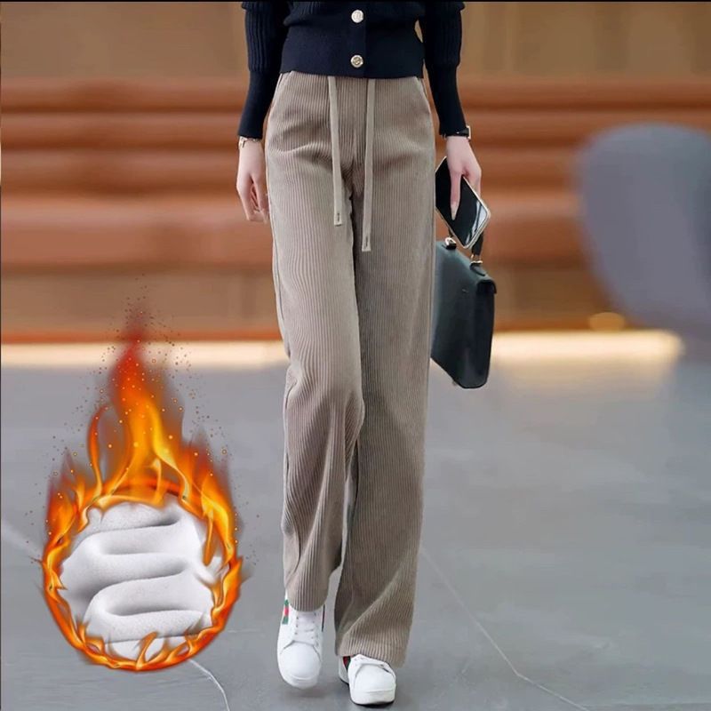 Pantalones rectos de lana de meandruño para mujeres primavera, otoño y invierno 2025 nuevos pantalones de pierna ancha de cintura alta y delgada sueltos y colgantes