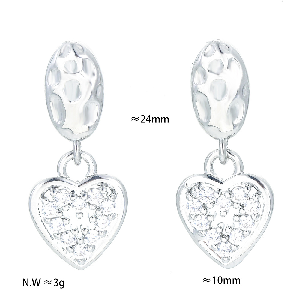 Plating, Inlay Design Fashion Heart Shape Copper Drop Earrings Plating Inlay Zircon Copper Earrings