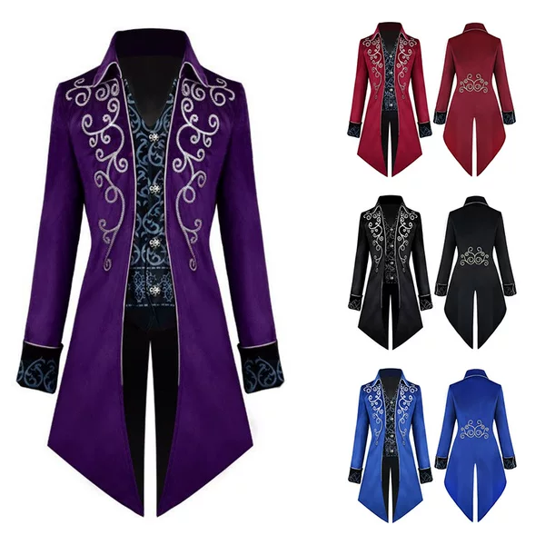 European and American Retro Silver-Edged Tailcoat Gothic Vampire Cos Halloween Medieval Court Stage Performance Jacket