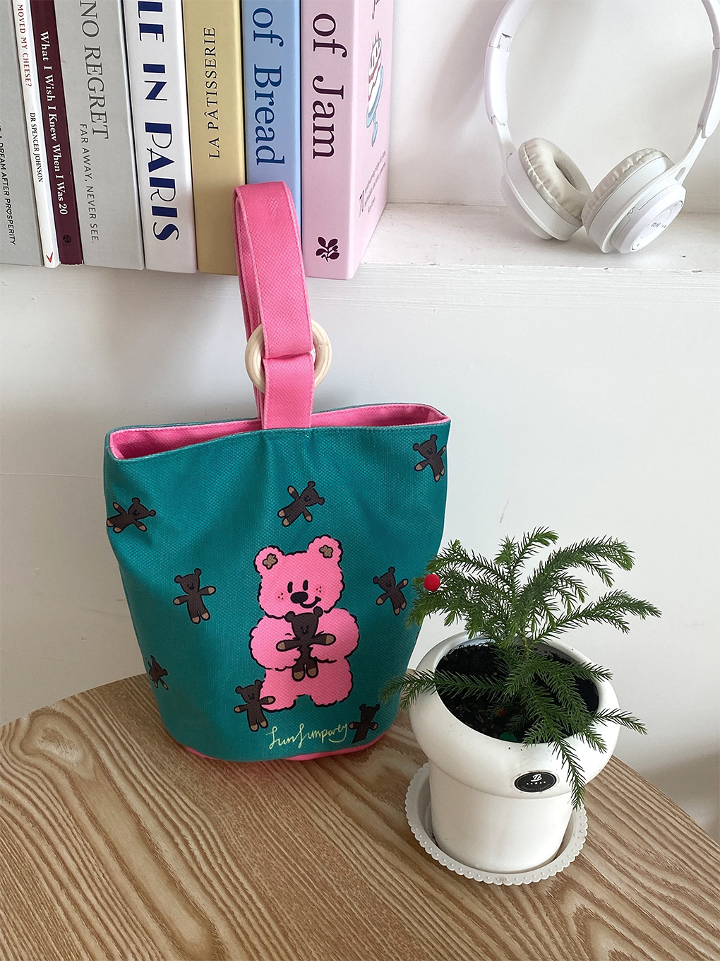 Cartoon cute cubo bolso de color contraste bolso de mano bolso de almuerzo de trabajo bolso portátil de mamá bolso de mano bolso de lona mujer