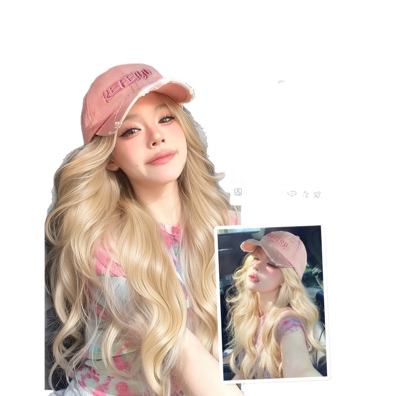 Connie Wig [Sunshine Sweetheart] Καπέλο περούκας για γυναίκες Κορεατικού στυλ Μεγάλο κυματιστό μακριά σγουρά μαλλιά Καπέλο μπέιζμπολ αφαιρούμενο