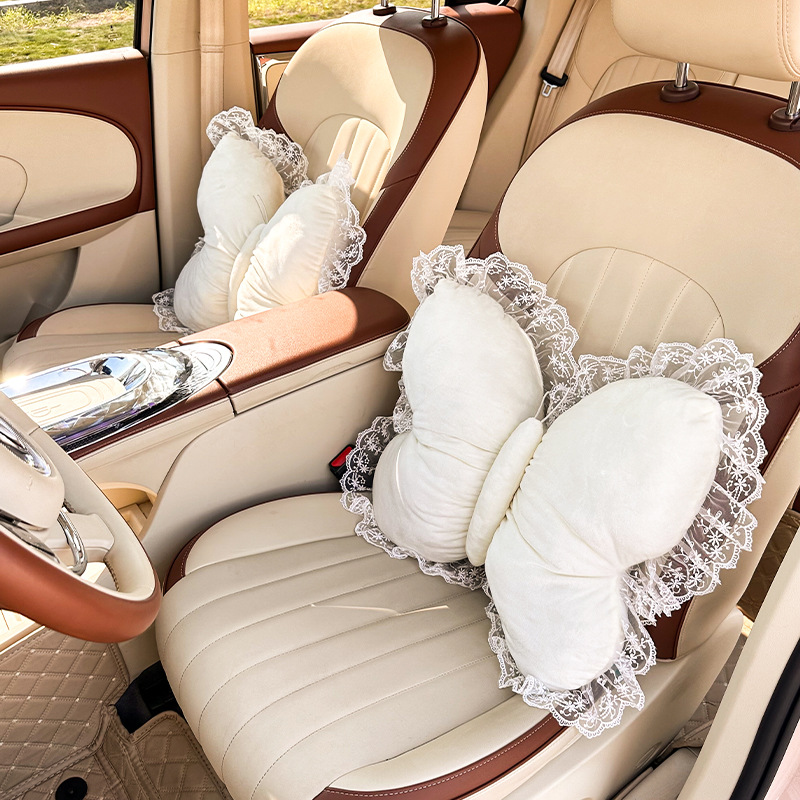 2026 New Car Accessories Plush Butterfly Headrest and Lumbar Support Pink Headrest and Lumbar Support