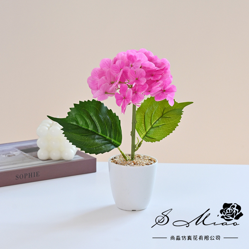 Flor falsa película 3D pequeña hortenida bonsai de alta calidad fábrica de flores de simulación decoración del hogar plantación verde flor falsa plantación en maceta