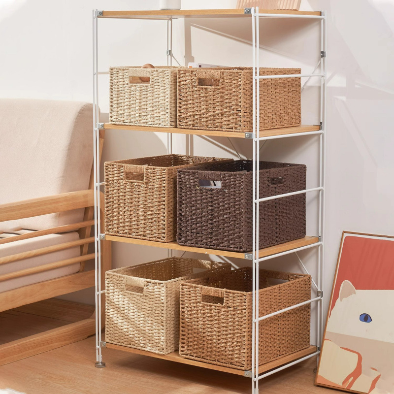 Cesta de almacenamiento de tejido, gabinete de biblioteca, gabinete de televisión, caja de almacenamiento, armario de almacenamiento de caña, caja de almacenamiento de juguetes, cesta de almacenamiento