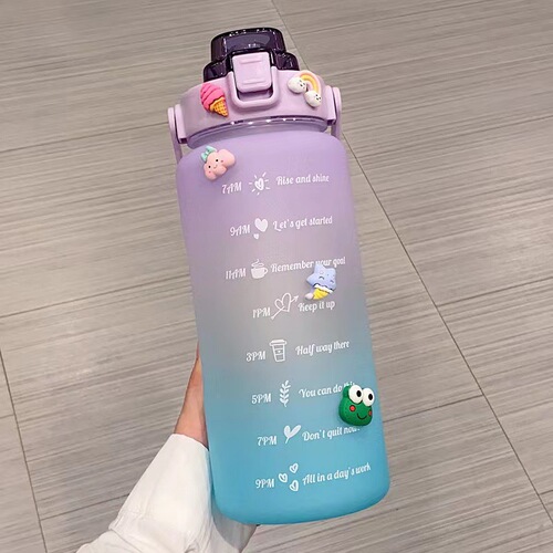 Large Capacity Sports Water Bottle Outdoor Portable New Gradient Color Plastic Cup 2000ml with Graduations Space Cup Wholesale