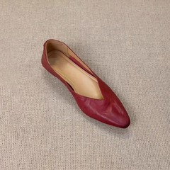 シープスキンバージョン~女性用スーパーソフト本革浅口スリッポンシューズVバックル多用途通勤レトロシンプル気質フラットシューズ