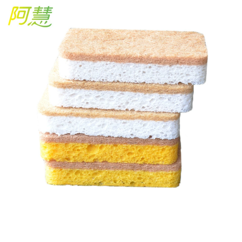 阿慧 Sisal pulp cotton sponge, decontamination dishcloth, water-absorbent cleaning brush, pot not easy to get oily, magic sassafras