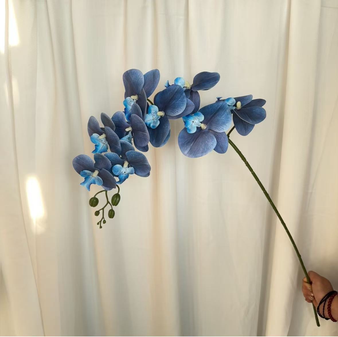 9-cabeza película Phalaenopsis flor artificial salón comedor Mesa alta rama piso decoración flor falsa Boda boda arreglo de flores