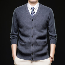 YINGAO加厚中年开衫 男士秋冬保暖V领针织提花内搭商务爸爸装毛衫