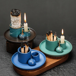 Morandi Kiln Turns Blue Candlestick Is Sage Sacred Wood Tray Scandinavian Style Home Atmosphere Ornaments Decoration