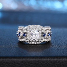 曹适时尚跨境锆石戒指 欧美外贸多层套戒 高级奢华气质方形三套戒