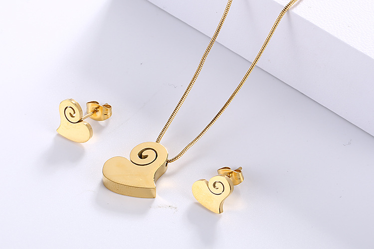 fashion stainless steel heart-shaped necklace earrings set wholesale Nihaojewelry