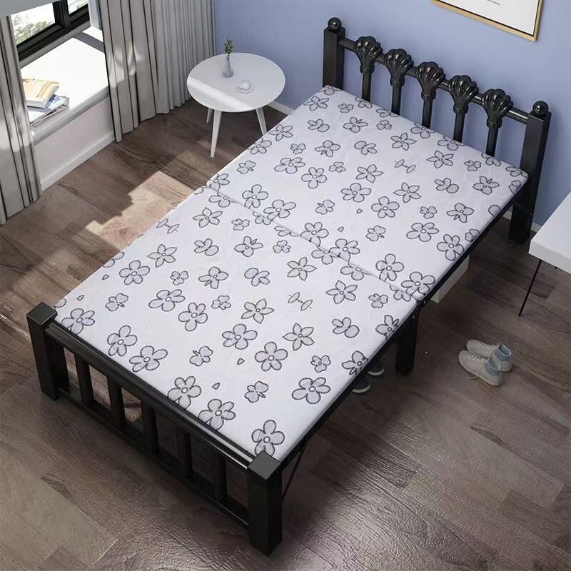 Home-use shell iron bed, simple single bed, portable folding bed for office lunch break, simple wooden bed for rental housing Home-use shell iron bed, simple single bed, portable folding bed for office lunch break, simple wooden bed for rental housing