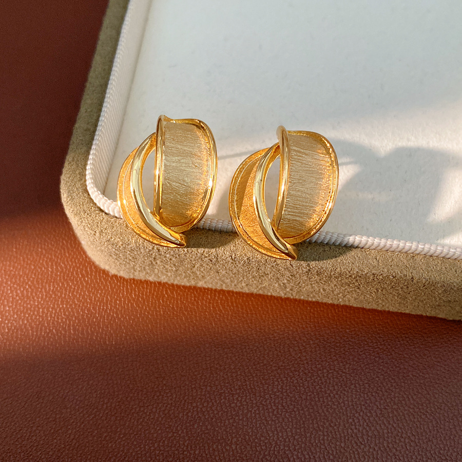 18k oro real chapado aguja de plata cepillado pernos oval estilo simple temperamento pendientes ligero lujo alta sensación de auriculares image 7
