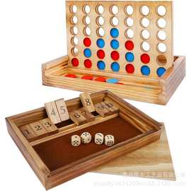 儿童益智木质早教益智力玩具 木制盒装四连棋四子桌面游戏棋批发