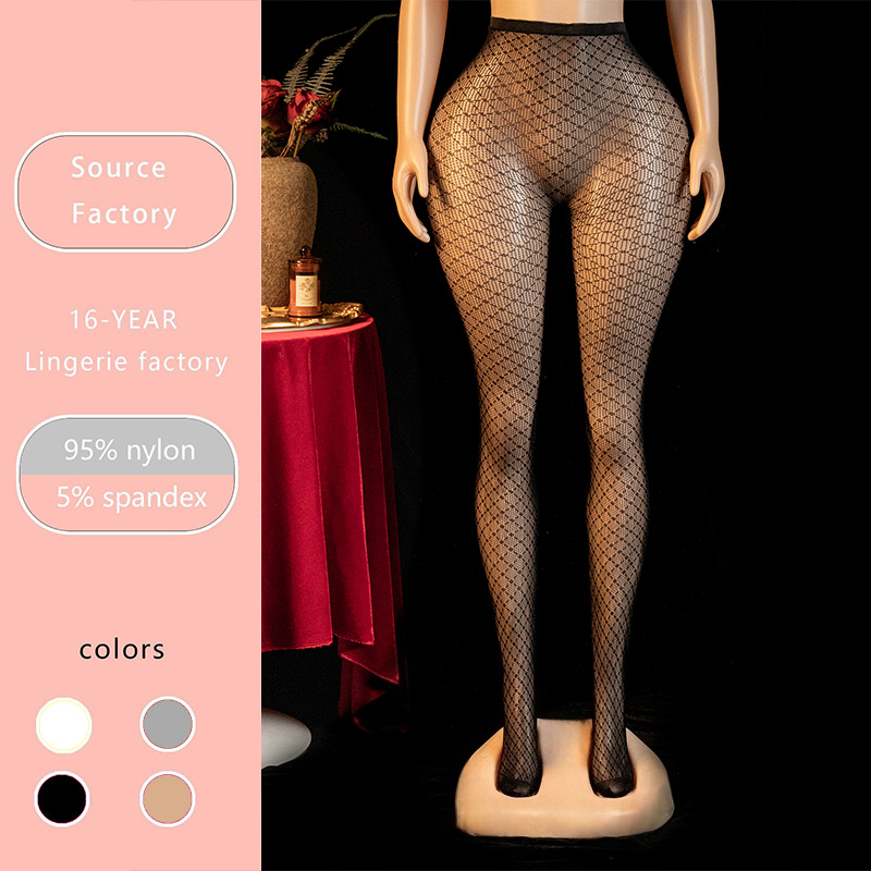 Conjunto de Lencería y Medias de Red WK81 de Nailon y Elastano para Citas de Pareja