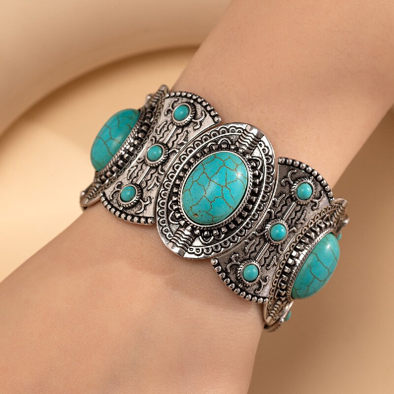 Cross-border European and American Bohemian Fashion Hollow Bracelet Texturquoise Bracelet Bracelet Wholesale