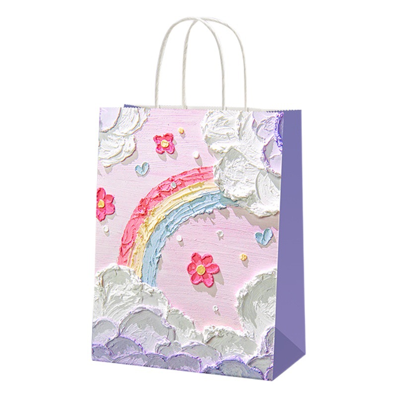 Bolsas de papel kraft de estilo de pintura al óleo, bolsas de regalo transfronterizas personalizadas, bolsas de mano para hornear con té con leche, bolsas de regalo para estudiantes