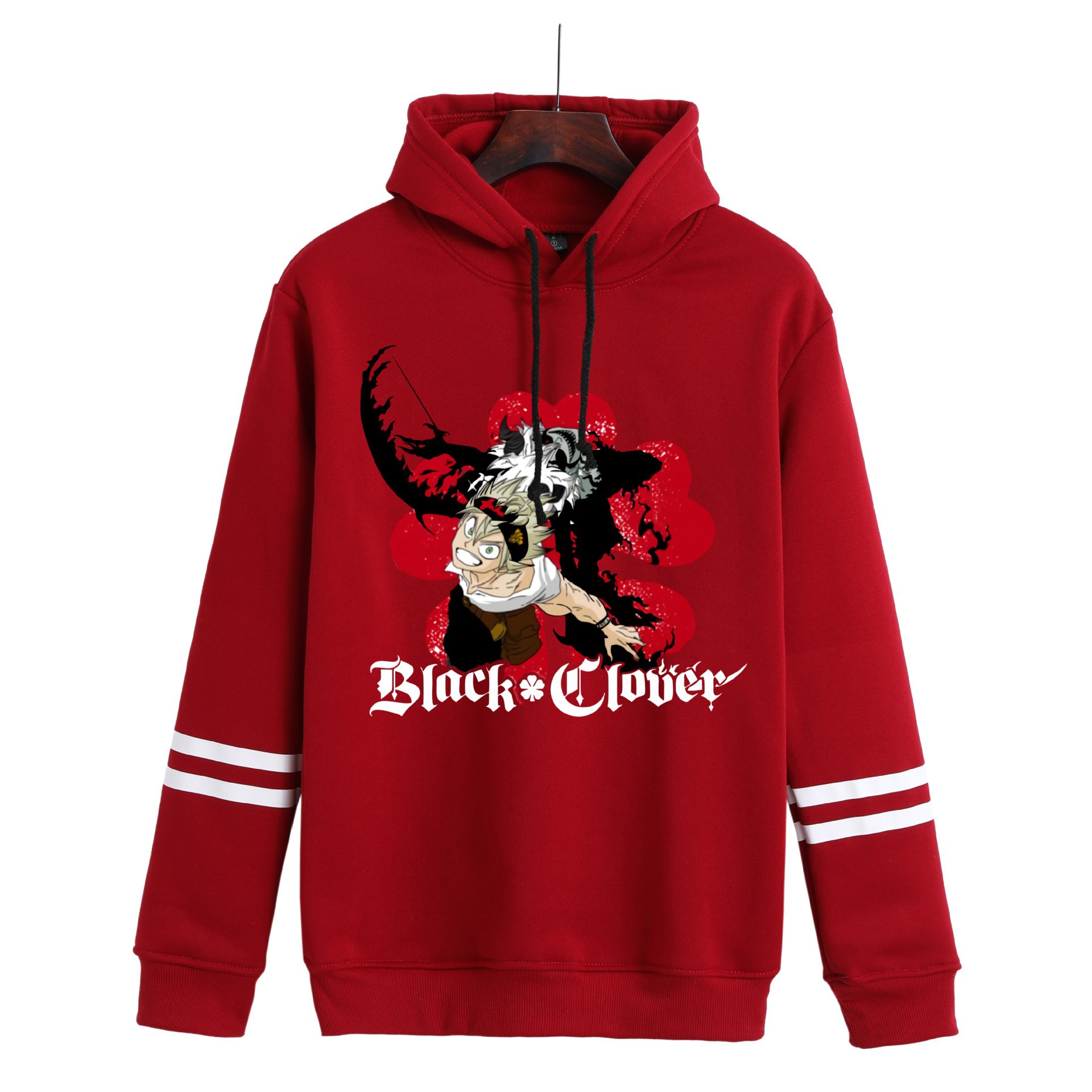 Sudadera con capucha con estampado periférico de trébol de cuatro hojas negro de anime suéter suelto casual transfronterizo