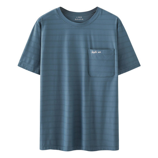 Summer men's short sleeve T-shirt 2024 new ice silk cool breathable middle-aged men's mesh half sleeve base shirt
