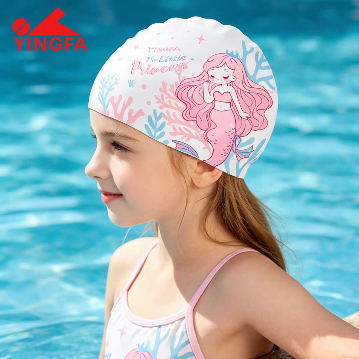 Yingfa Kidsren's Swimming Cap for Boys and Girls, Waterproof, Comfortable, Non-Tightening, Long Hair, Ear Protection, Cute Printed Silicone Swimming Cap