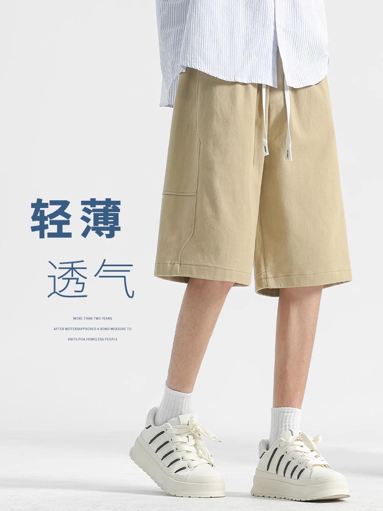 Pure Cotton Shorts Men's Summer Outer Wear Thin Loose Straight Men's Pants Tooling Beach Pants Sports Pants Casual Pants