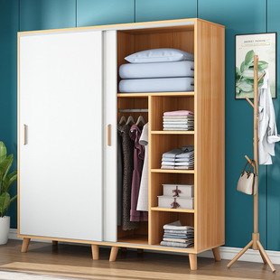 Wardrobe Home Bedroom Wooden Sliding Door Kidsren's Wardrobe Rental House Economical Simple Cabinet Small Apartment