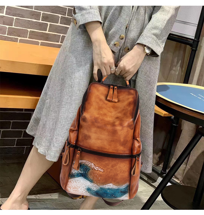 Ba lô nữ phong cách Hàn Quốc dung tích lớn màu retro phai — Màu nâu cổ điển, Màu đen cổ điển, Cà phê cổ điển chi tiết 18