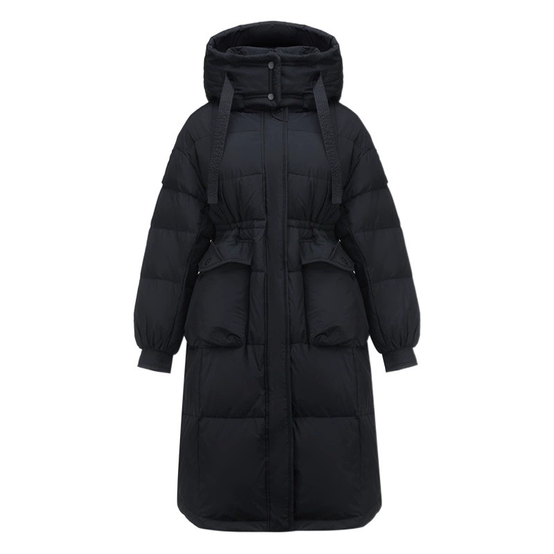 2025 новый корейский стиль, очень большой размер, утолщенная длинная пуховая куртка с капюшоном для женщин, моделирующая фигуру и утягивающая талию, D128