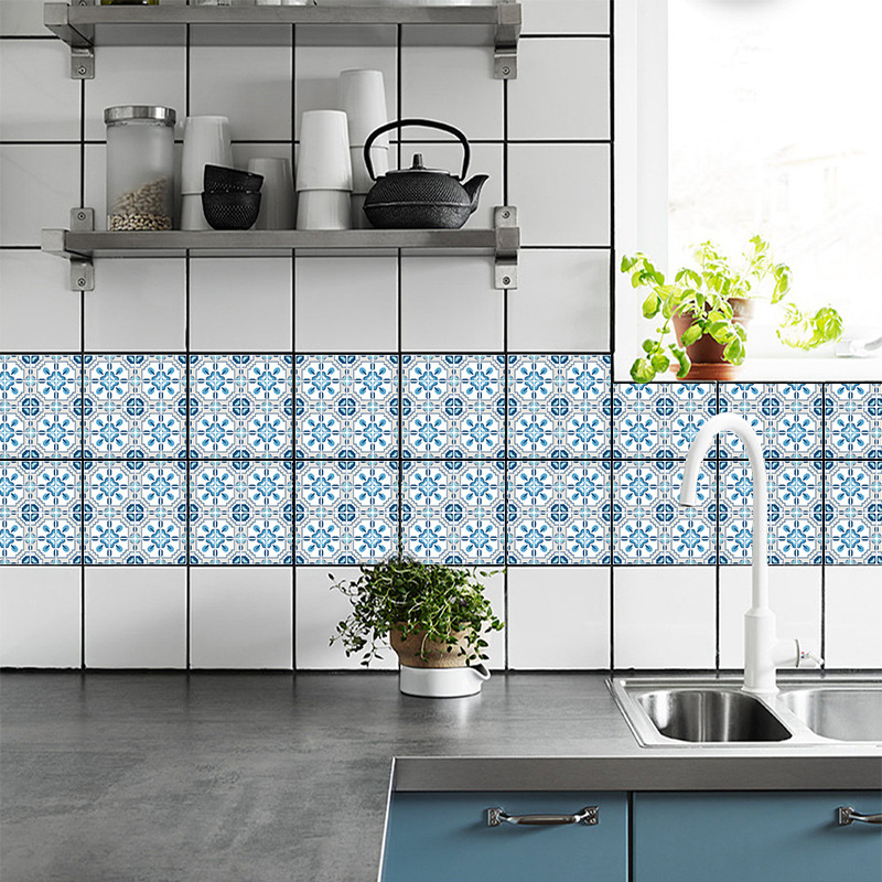 Ethnic Blue Contrast Color Pattern Lattice Tile Renovation Stickers display picture 6