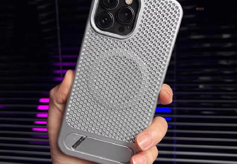 Ốp lưng điện thoại tổ ong tản nhiệt chống rơi có giá đỡ cho iPhone 12–16 Pro Max — [Làm mát tổ ong màu đen★Giá đỡ từ tính], [Làm mát tổ ong màu tím đậm★Giá đỡ từ tính], 【Làm mát tổ ong màu xám★Giá đỡ từ tính], 【Tản nhiệt tổ ong màu bạc★Giá đỡ từ tính] chi tiết 9