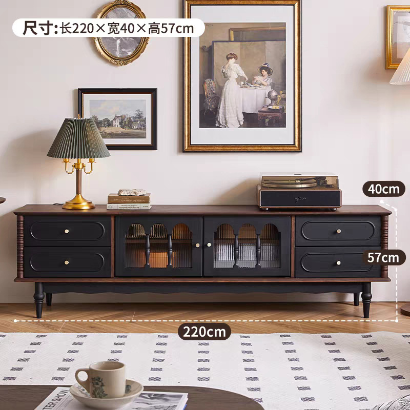 フレンチレトロ無垢材コーヒーテーブルテレビキャビネット組み合わせアンティークリビングルームホーム小型フロアキャビネットティーテーブルカラーマッチング|undefined
