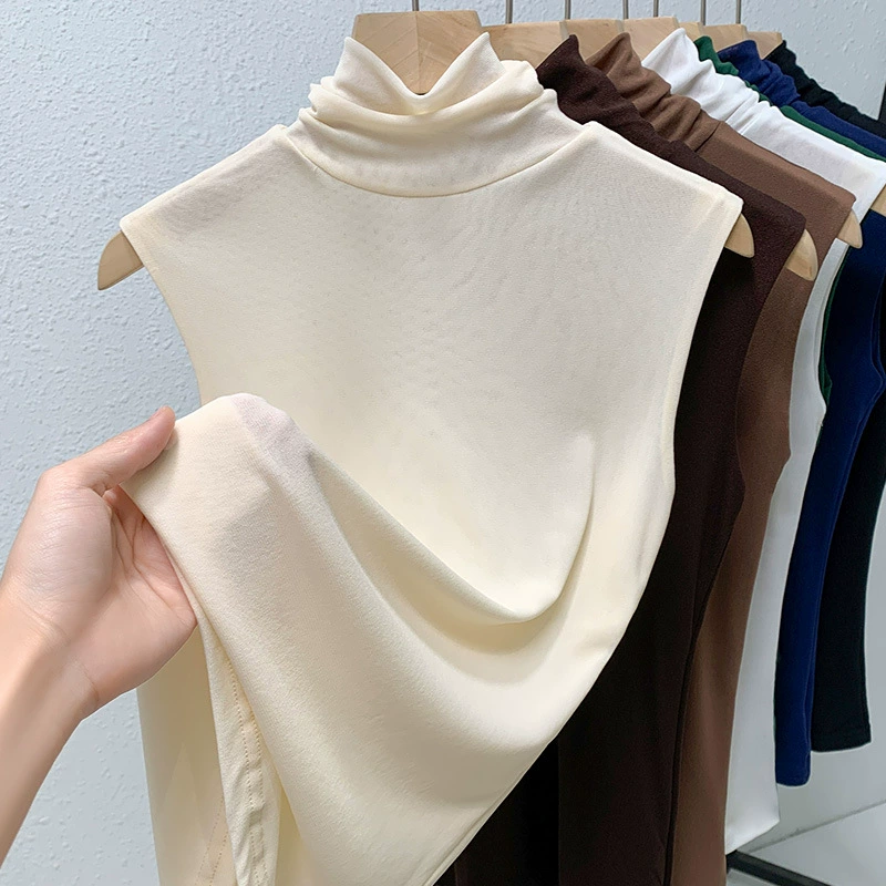 Женская базовая футболка с высоким воротом 2026, женская однотонная сетчатая рубашка, нижняя одежда, топ без рукавов с эффектом утяжки талии, белый базовый слой.