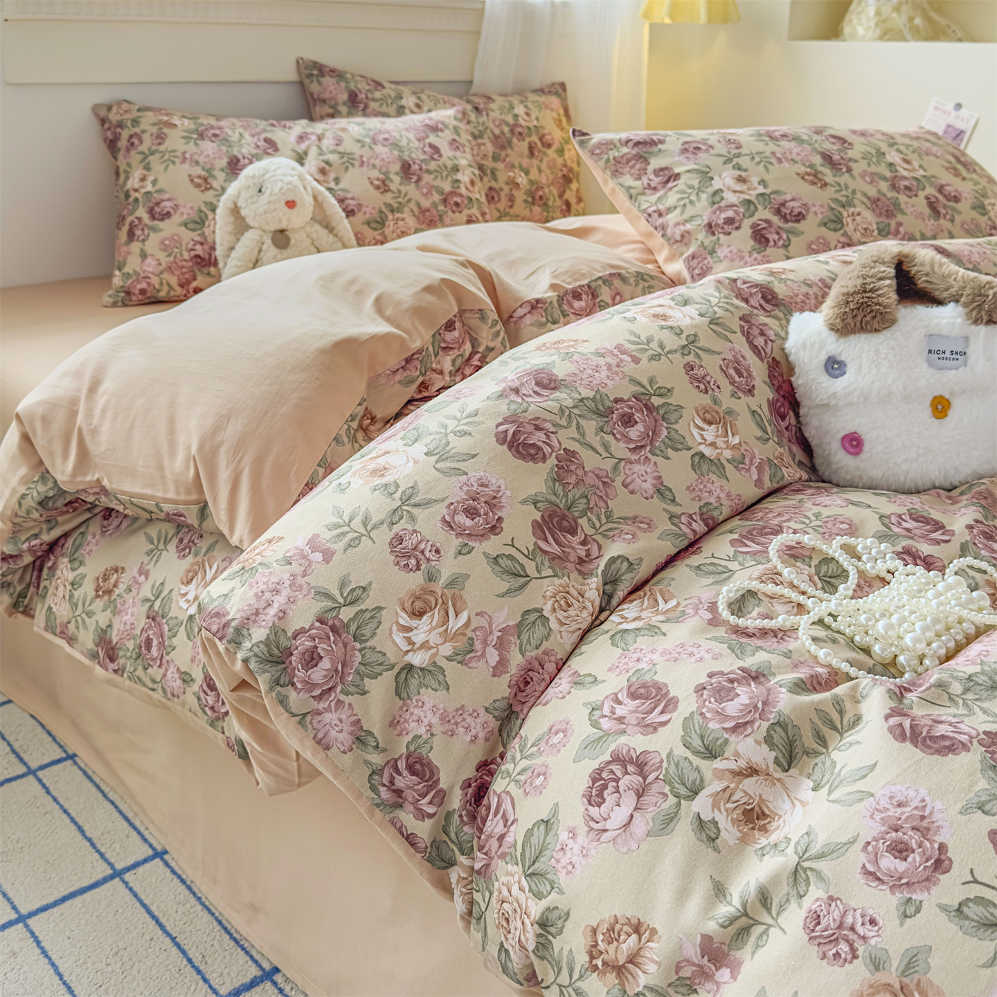 Cama de cuatro piezas 100% algodón para dormir desnudo, cubierta doméstica de colcha doble, ropa de cama universal de cuatro estaciones