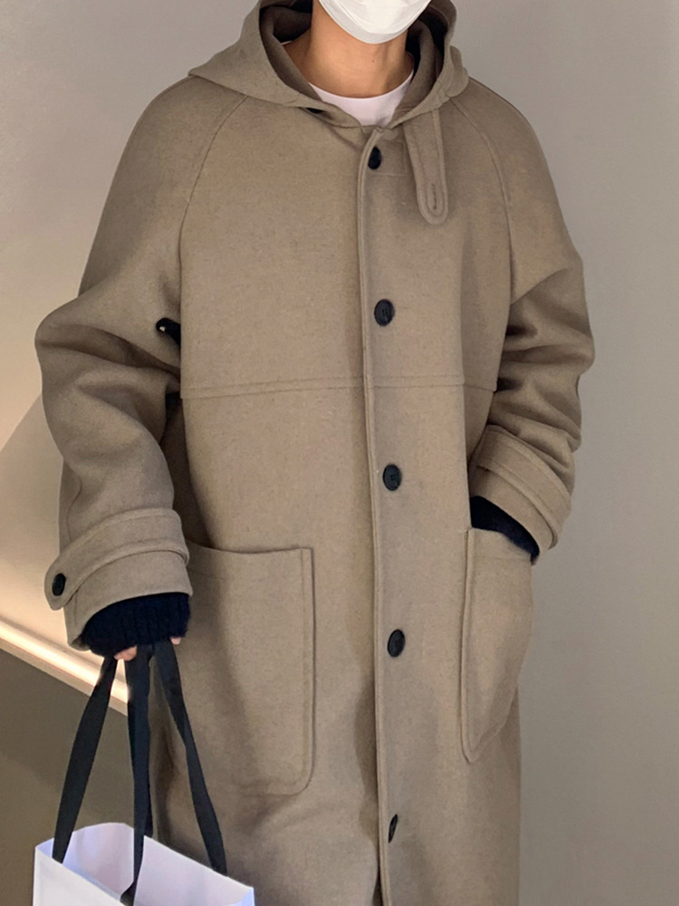 MYQ abrigo de lana con capucha de alta calidad de longitud media de invierno de los hombres de estilo coreano de lana suelta abrigo cálido pareja