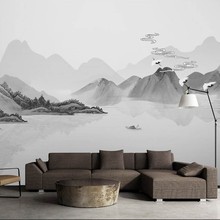 新中式壁紙風景山水畫壁布客廳電視背景牆牆紙茶室辦公室沙發牆布