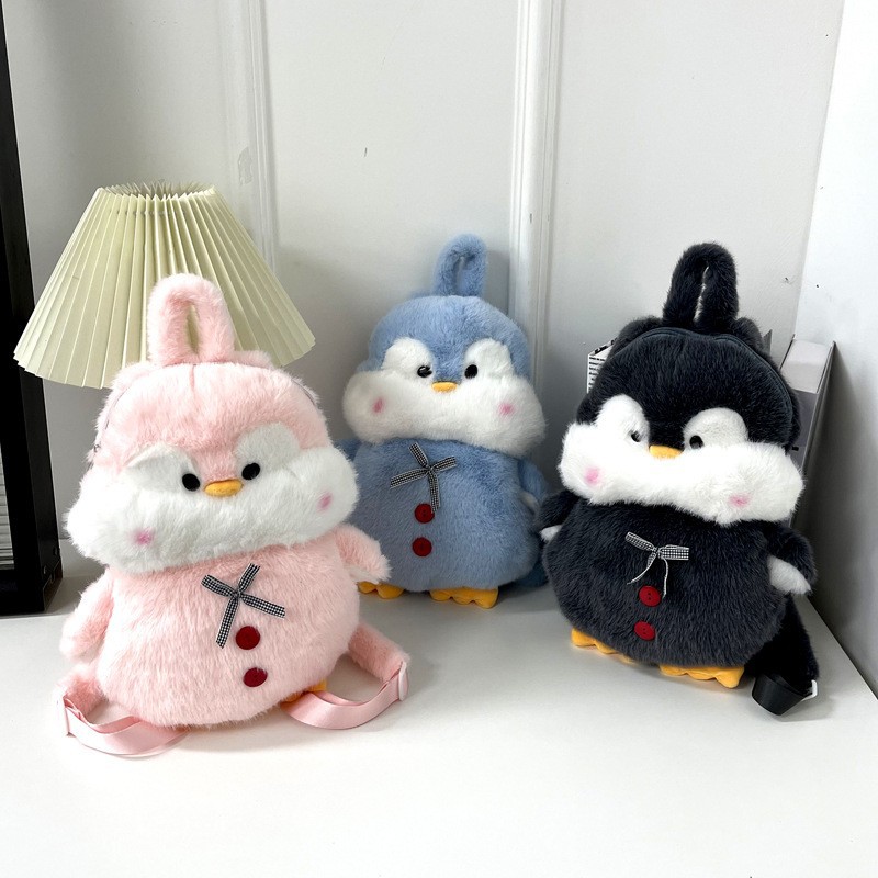 New Cartoon Plush Penguin Backpack for Children, Cute Doll Backpack, Fashionable Trendy School Bag for Kindergarten Girls