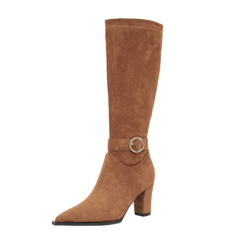 Botas Altas de Tacón para Mujer de Gamuza y Caucho Antideslizante, Térmico